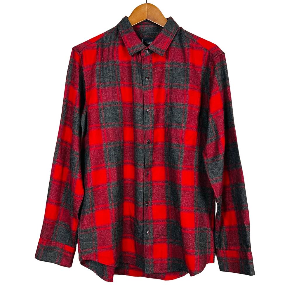 7 Diamonds Soft Button Up Shirt Plaid Long Sleeve Red Black - S